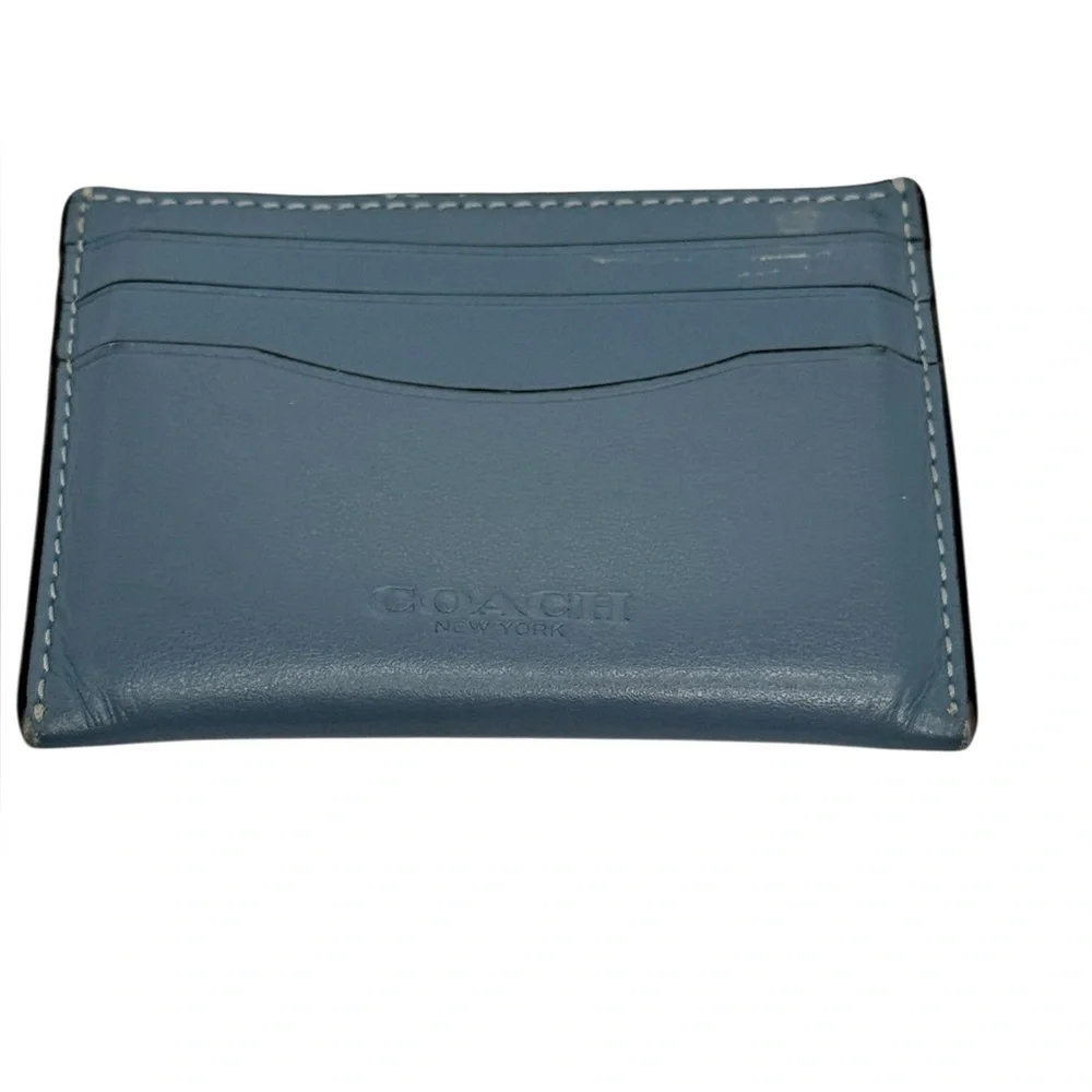 Coach Sky Blue Leather Card Holder slim id card case